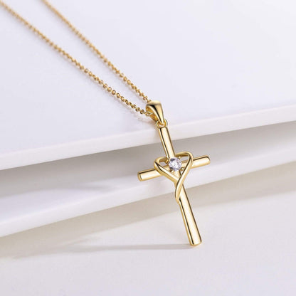 925 Sterling Silver Cross Necklace for Women Men 14K Gold Plated 5A CZ Birthstone Necklaces for Holiday