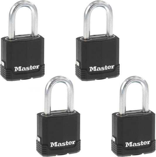 Black Outdoor Key Lock, Heavy Duty Weather Resistant Padlock with Cover, Keyed Alike Padlocks for Outdoor Use, 4 Pack, M115XQLF