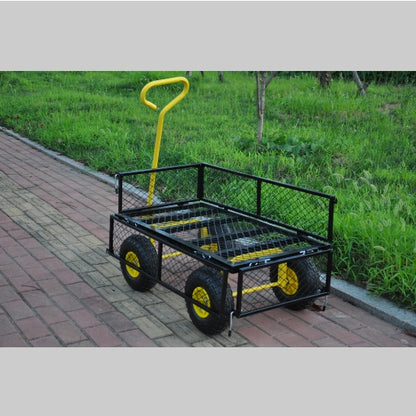 Heavy Duty Steel Garden Cart - 4-Wheel Utility Wagon with Swivel Handle & Detachable Sides