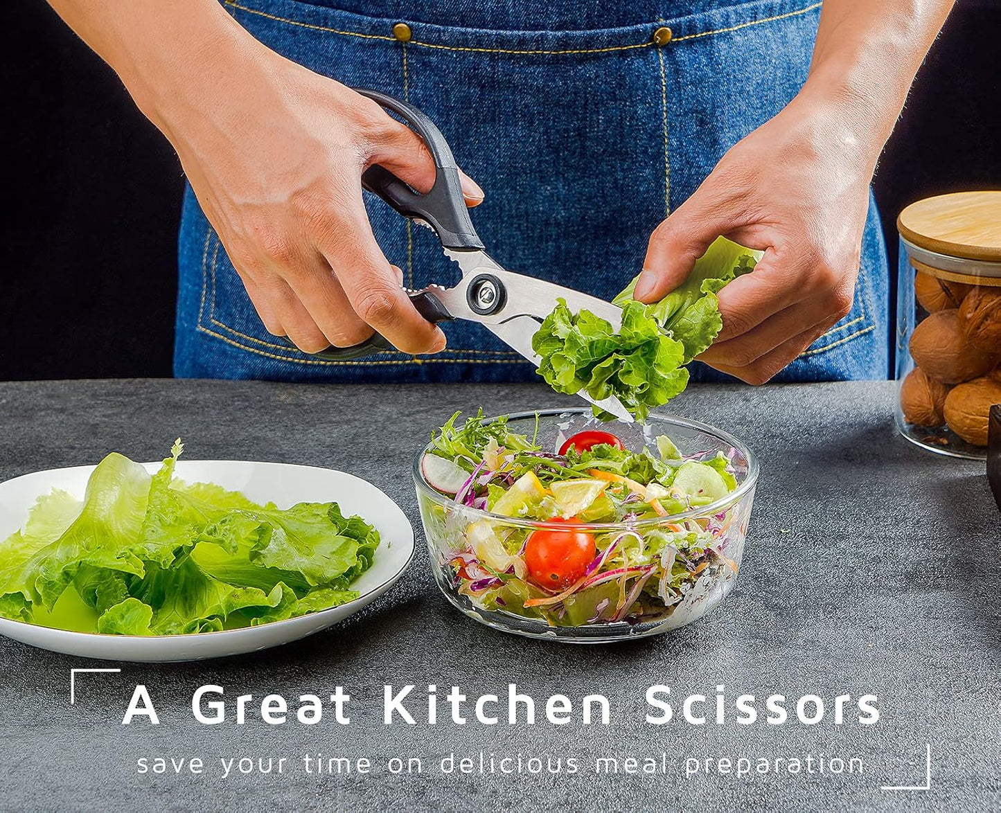 Multifunction Kitchen Scissors 2-Piece Set , Heavy Duty Food Shears for Chicken Meat Vegetable Fish Herb Poultry Stainless Steel Cooking Scissors with Comfortable Handle (Black)