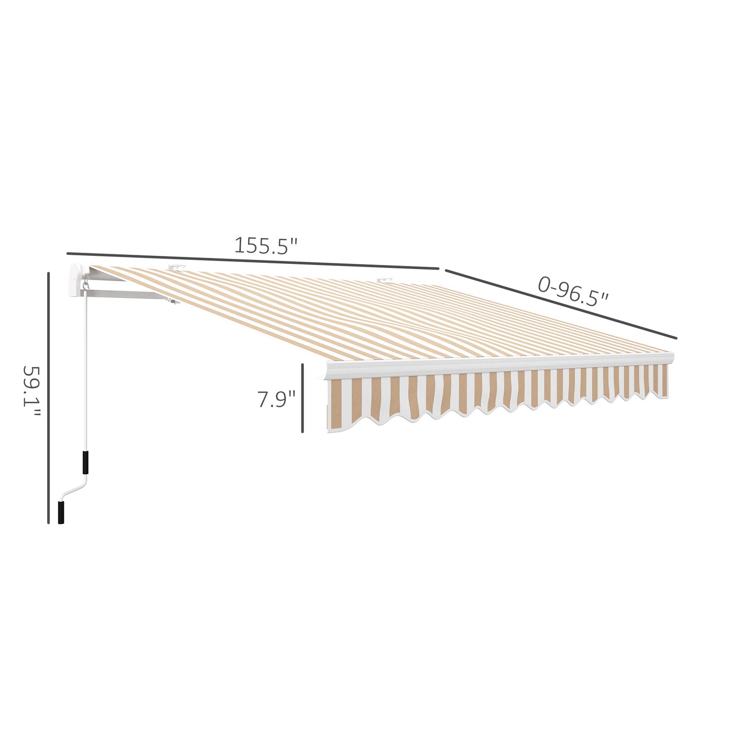 13' x 8' Retractable Awning - Manual Patio Sunshade Shelter for Deck, Balcony & Yard - Beige Stripes