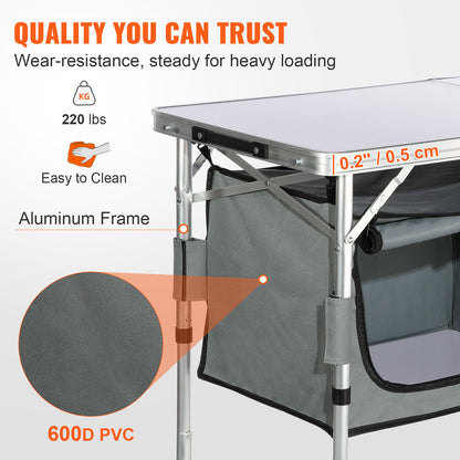 VEVOR Folding Camping Kitchen Table - 3 Adjustable Heights with Quick Setup