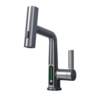 Smart Digital Display Faucet – Pull-Out Basin Faucet with LED Temperature Display & 360° Rotation