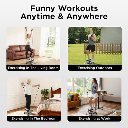 Mini Stepper Steppers for Exercise at Home Stair Step Cardio Thigh Master Workout Equipment Fitness Pedal Exerciser Non-Slip Pedals with Resistance Bands LCD Digital Monitor Climber