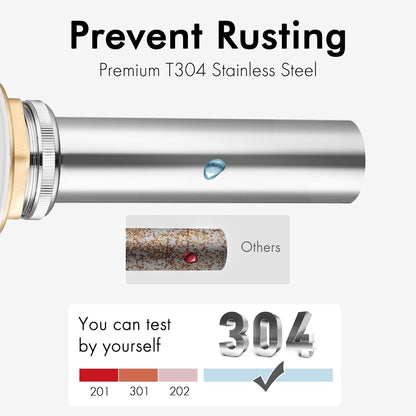 Bathroom Sink Drain without Overflow Vessel Sink Lavatory Vanity Pop up Drain Stopper Polished Chrome for 1.6"-1.9" Sink Hole, All Metal Rustproof Brass and 304 Stainless Steel, S2008D-CH