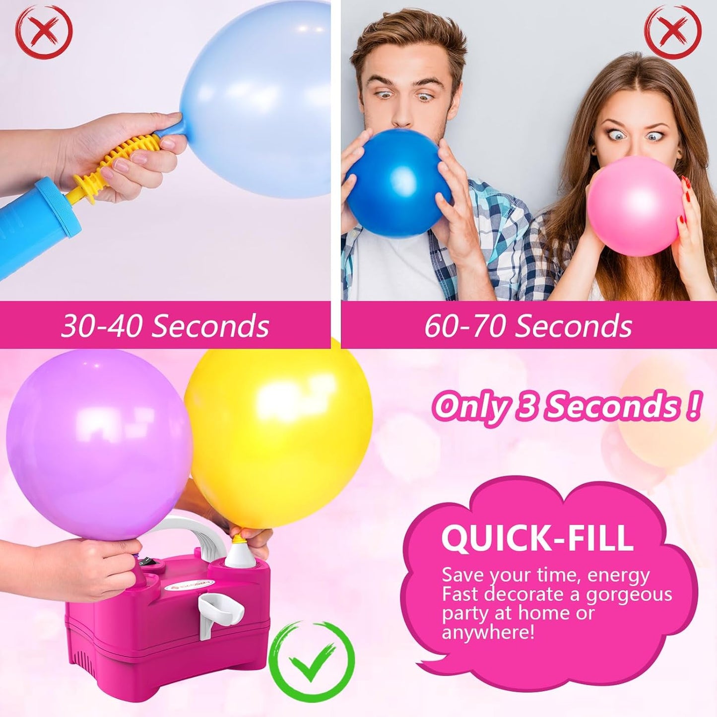 IDAODAN Electric Air Balloon Pump Portable Dual Nozzle 110V 600W Electric Balloon Blower Pump/Electric Balloon Inflator for Kids Party Decoration