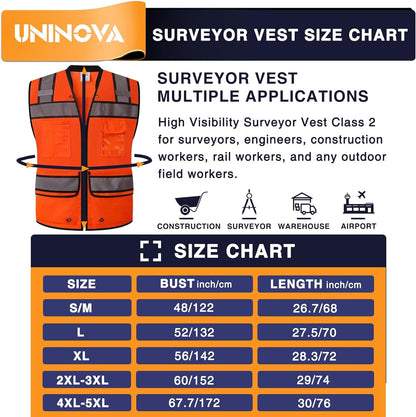 Surveyor Safety Vest Reflective for Men, Class 2 Mesh Safety Vests Reflective with Pockets and Zipper,High Visibility Construction Work Surveyor Vest