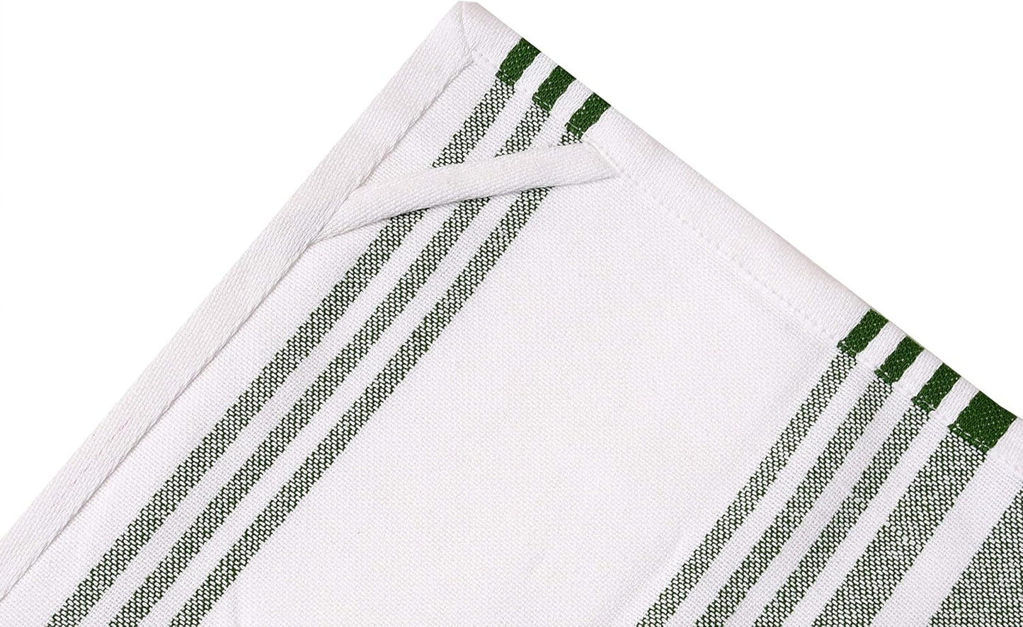 Kitchen Towels (20X30 Inches 6 Pack) Extra Large Premium Dish Towels for Kitchen Green & White Dish Cloths Highly Absorbent 100% Cotton Kitchen Hand Towels with Hanging Loop Tea Towels