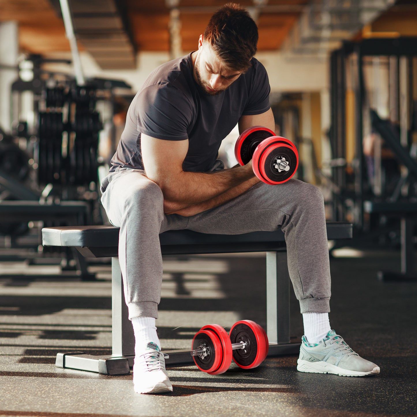 Adjustable Dumbbell Set 44 lbs - Convertible to Barbell | Home Gym Weight Set