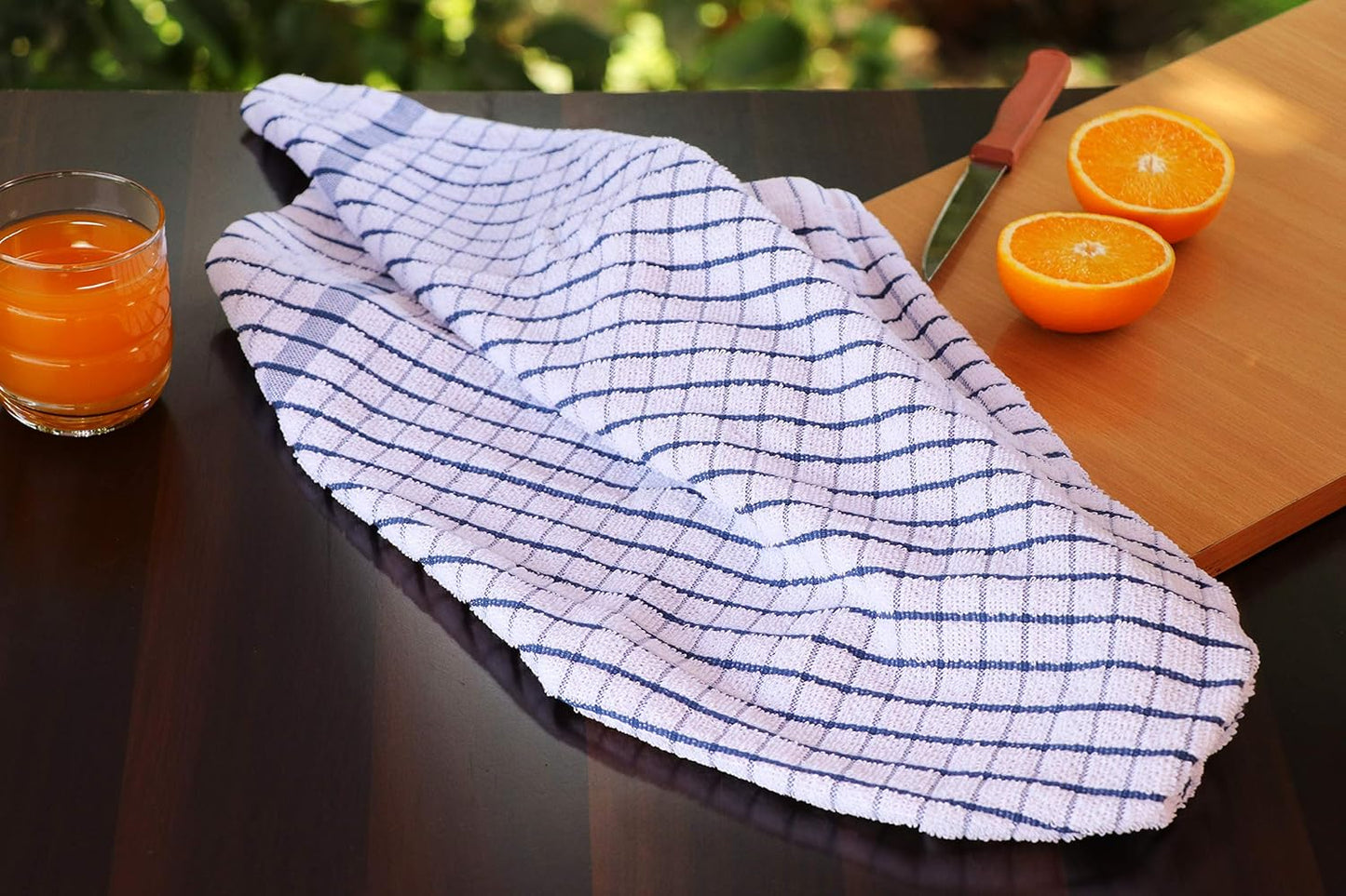 Kitchen Towels Set of 4 - Highly Absorbent, Super Soft Terry Cotton 20X28 Inch Dish Towels with Hanging Loop - Hand & Tea Towels for Cleaning & Drying Dishes (Blue)