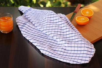 Kitchen Towels Set of 4 - Highly Absorbent, Super Soft Terry Cotton 20X28 Inch Dish Towels with Hanging Loop - Hand & Tea Towels for Cleaning & Drying Dishes (Blue)