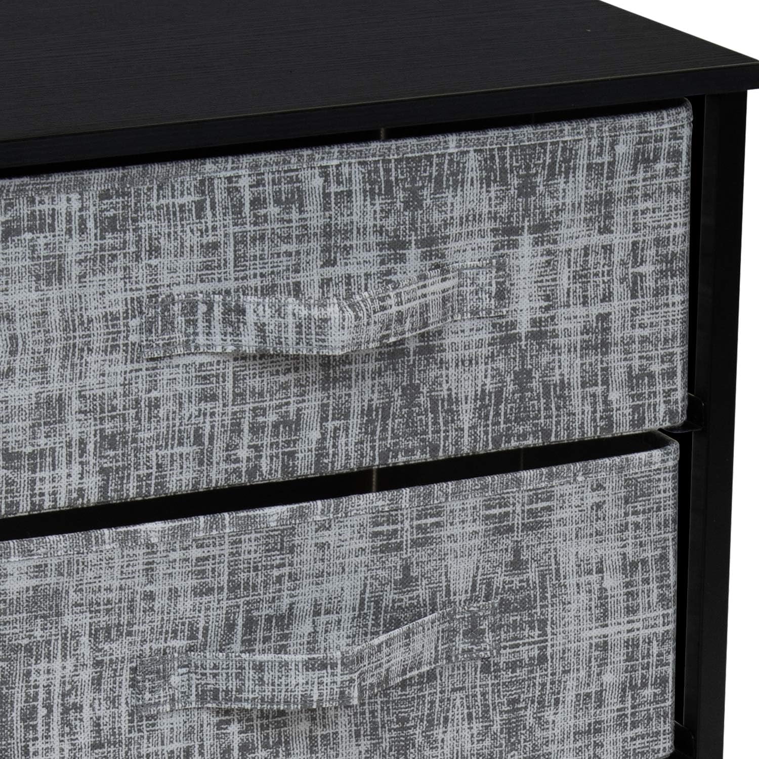 Nightstand with 3 Drawers - Bedside Furniture & Accent End Table Chest for Home, Bedroom Accessories, Office, College Dorm, Steel Frame, Wood Top, Easy Pull Fabric Bins (Gray/Black)