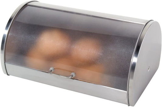 Stainless Steel Roll Top Bread Box for Kitchen Countertop with Frosted Plexilass Lid - Fits Multiple Loaves of Bread and Other Freshly Baked Goods Including Cookies, Bagels, Muffins