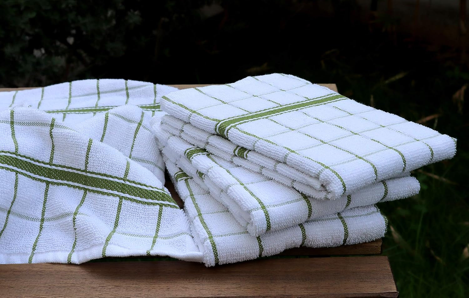 Terry Cotton Kitchen Towels 4-Pack - Large 18 X 28 Inch, Absorbent & Soft Dish Towel with Hanging Loop, Washable Ideal for Cleaning, Drying (Green)