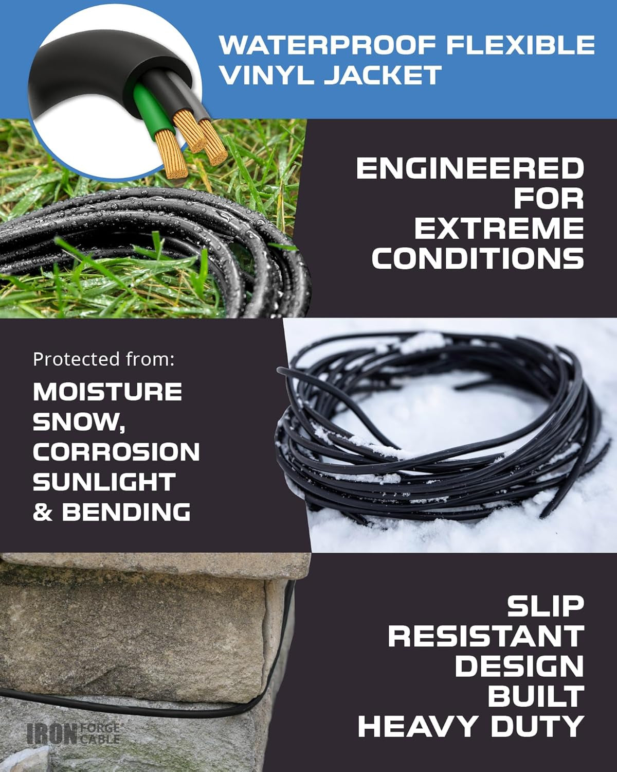 2 Pack 100 Ft Black Extension Cord, 16/3, 100 Foot Extension Cord, 3 Prong, Weatherproof - Great for outside Use