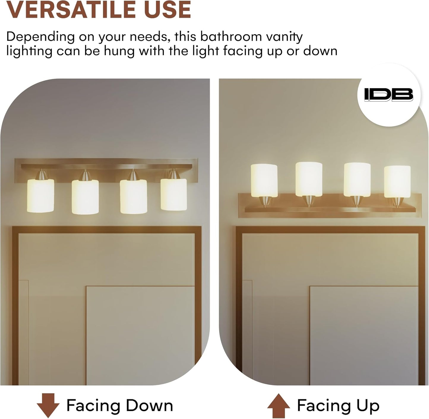 4-Lights Bathroom Vanity Lights - Alloy Steel Bathroom Light Fixtures for Mirrors - Oil-Rubbed Bronze Lighting Bar with Nickel Glass Shade - 8 X 32 X 9 Inches - Bulbs Not Included
