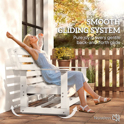 Patio Glider Bench - HDPE Slatted Double Rocking Chair for Outdoor Porch & Garden - White