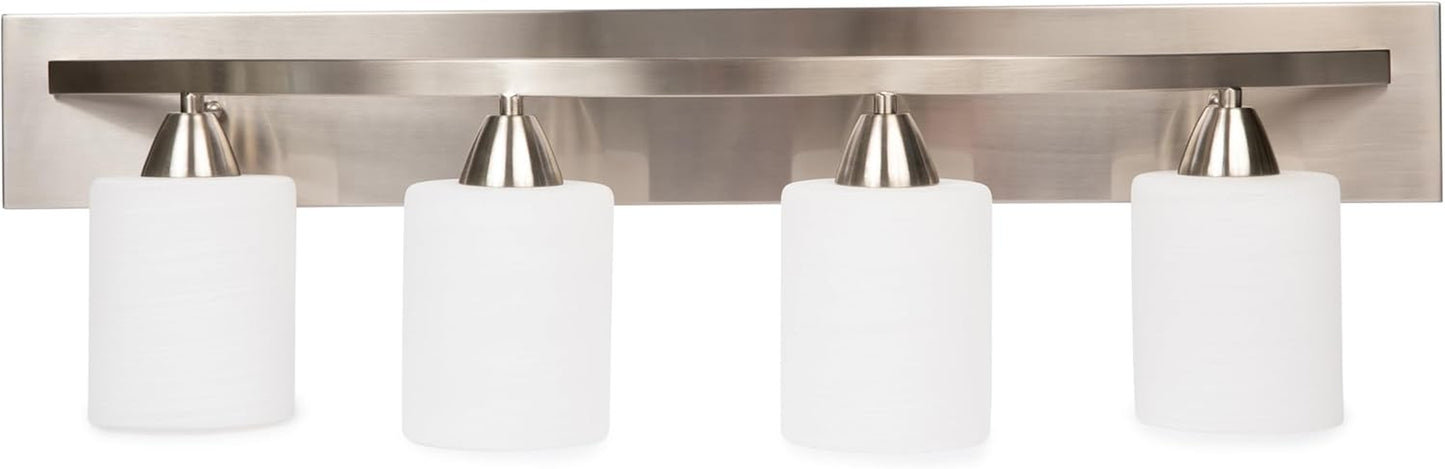 4-Lights Bathroom Vanity Lights - Alloy Steel Bathroom Light Fixtures for Mirrors - Oil-Rubbed Bronze Lighting Bar with Nickel Glass Shade - 8 X 32 X 9 Inches - Bulbs Not Included