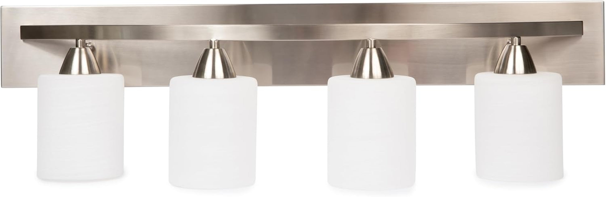 4-Lights Bathroom Vanity Lights - Alloy Steel Bathroom Light Fixtures for Mirrors - Oil-Rubbed Bronze Lighting Bar with Nickel Glass Shade - 8 X 32 X 9 Inches - Bulbs Not Included