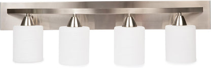 4-Lights Bathroom Vanity Lights - Alloy Steel Bathroom Light Fixtures for Mirrors - Oil-Rubbed Bronze Lighting Bar with Nickel Glass Shade - 8 X 32 X 9 Inches - Bulbs Not Included