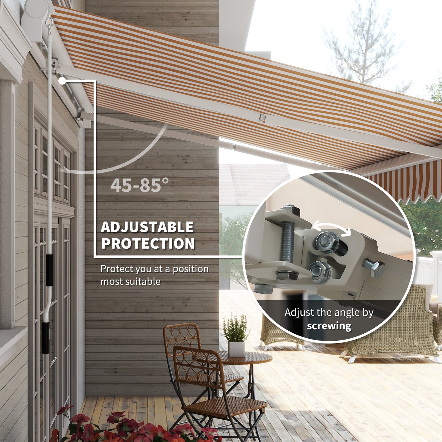 13' x 8' Retractable Awning - Manual Patio Sunshade Shelter for Deck, Balcony & Yard - Beige Stripes