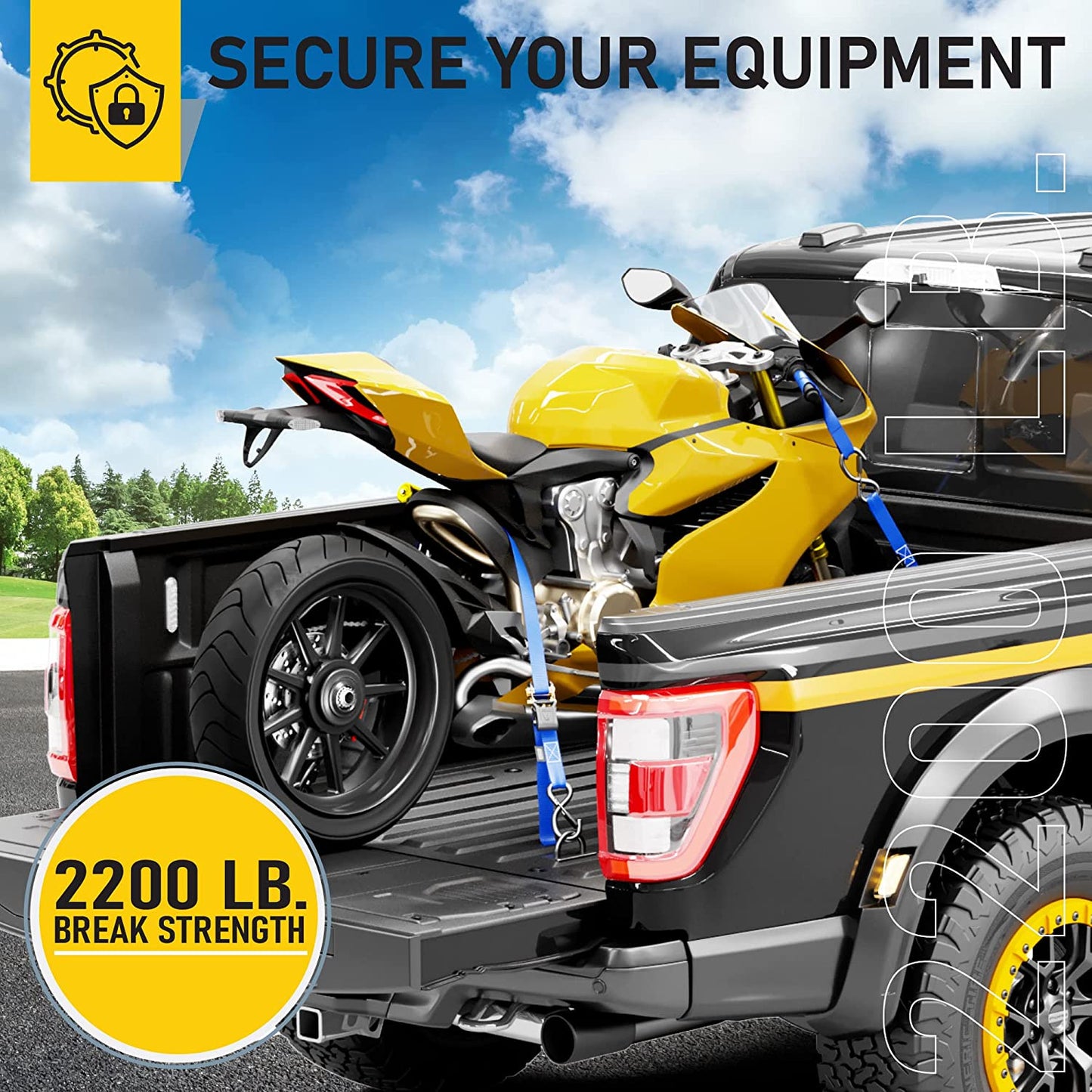 Ratchet Straps Heavy Duty 4 Pack -15 FT - 2200 LB Break Strength – with Safety Lock S Hooks - Cargo Straps for Moving, Appliances, Motorcycle – Soft Loop Tie down Straps