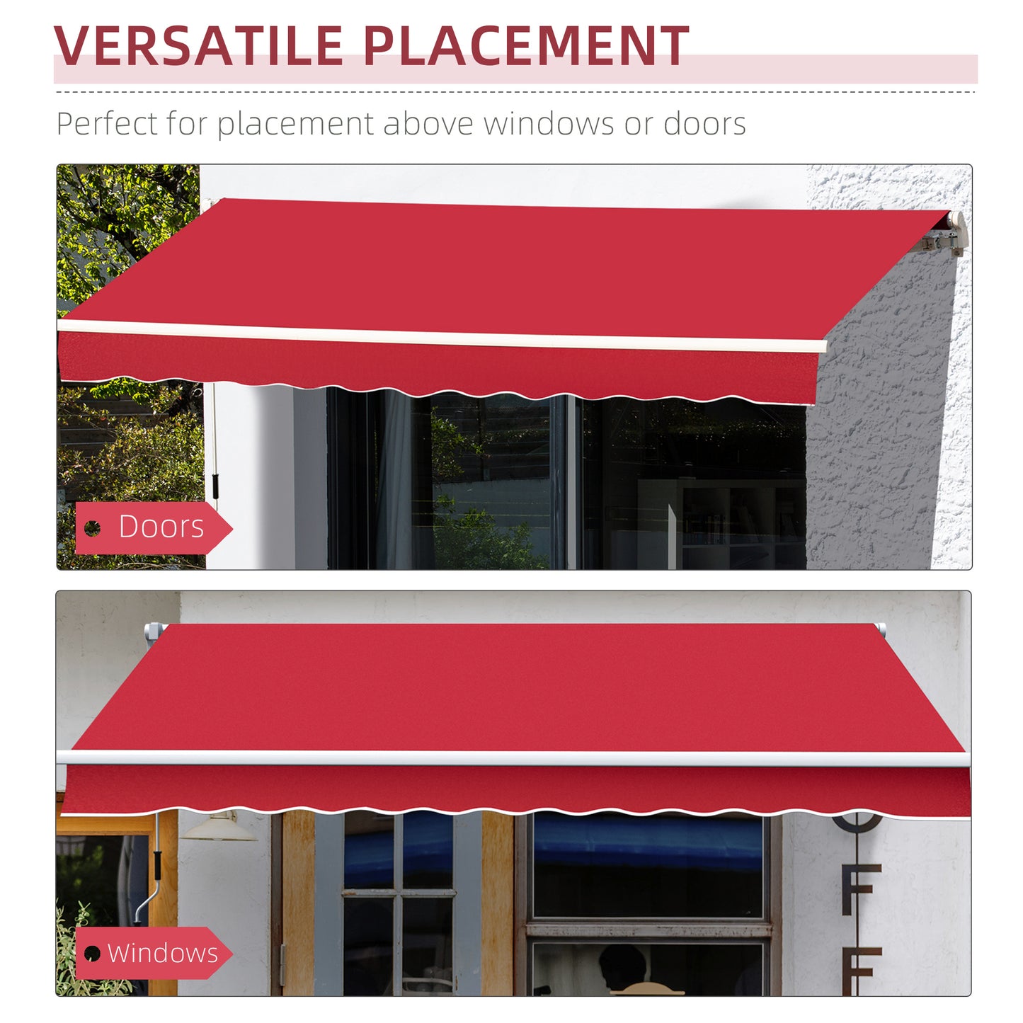12' x 10' Manual Retractable Awning - Outdoor Patio Sunshade Shelter for Deck, Balcony & Yard - Wine Red