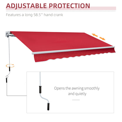 12' x 10' Manual Retractable Awning - Outdoor Patio Sunshade Shelter for Deck, Balcony & Yard - Wine Red