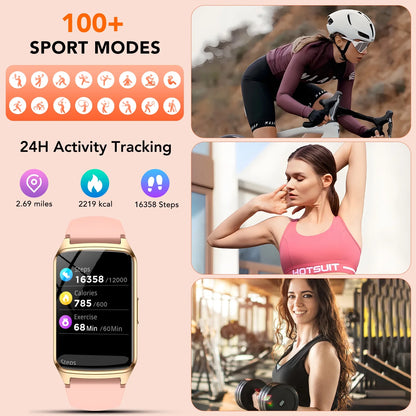 Fitness Tracker Smart Watch for Women Men Make/Answer Calls with Fitness and Wellness Tracking 100+ Sports Modes Step Calorie Counter IP68 Waterproof Fits for Android and Iphone, Pink