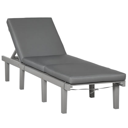 Wood Outdoor Chaise Lounge Chair - 4-Position Adjustable Reclining Beach Chair with Cushion - Gray