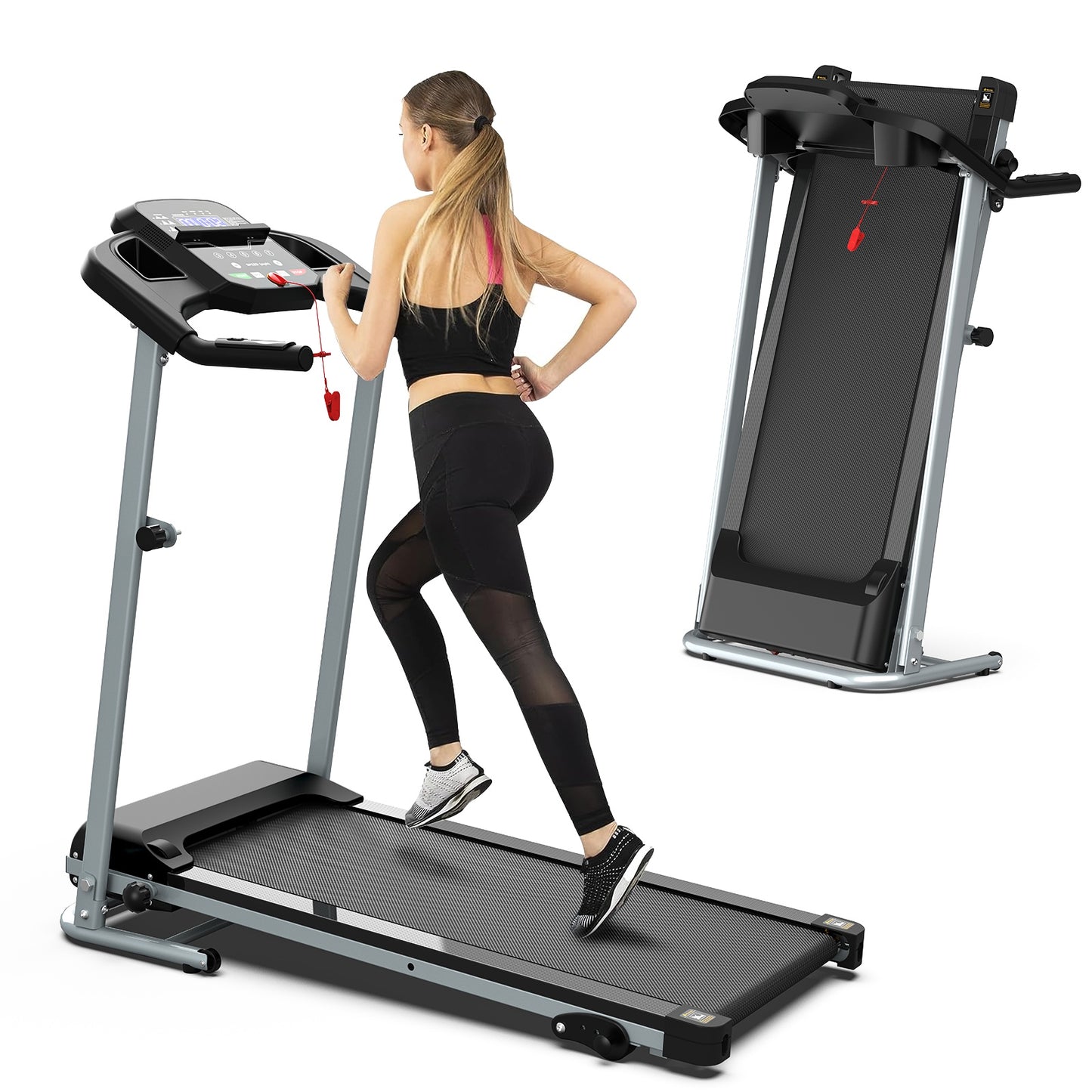 JK106 Treadmill - Compact Folding Running Machine with LED Display for Home Gym