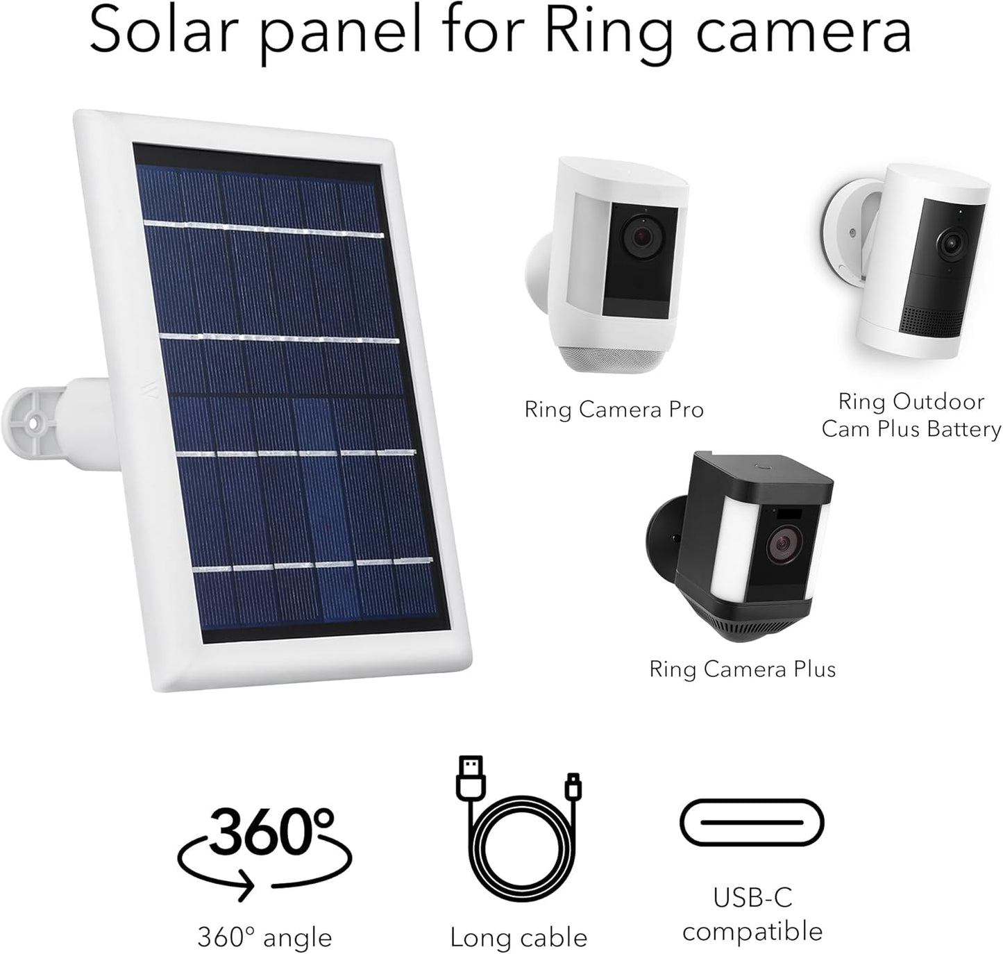 Solar Panel Compatible with Ring Spotlight Cam/Plus/Pro Battery, Stick up Cam/Pro & Outdoor Cam plus Battery - Continuous Power for Ring Surveillance Camera (1-Pack, White)