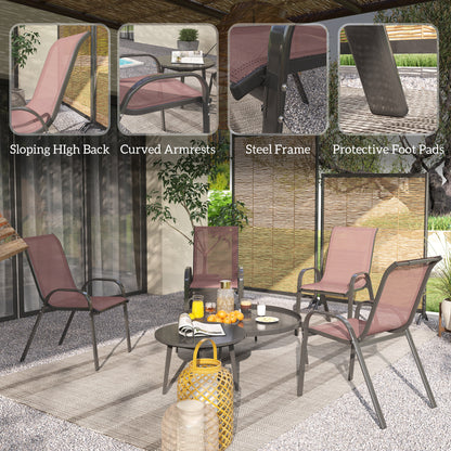 Set of 4 Outdoor Dining Chairs - Stackable Patio Chairs with High Back & Breathable Mesh - Brown