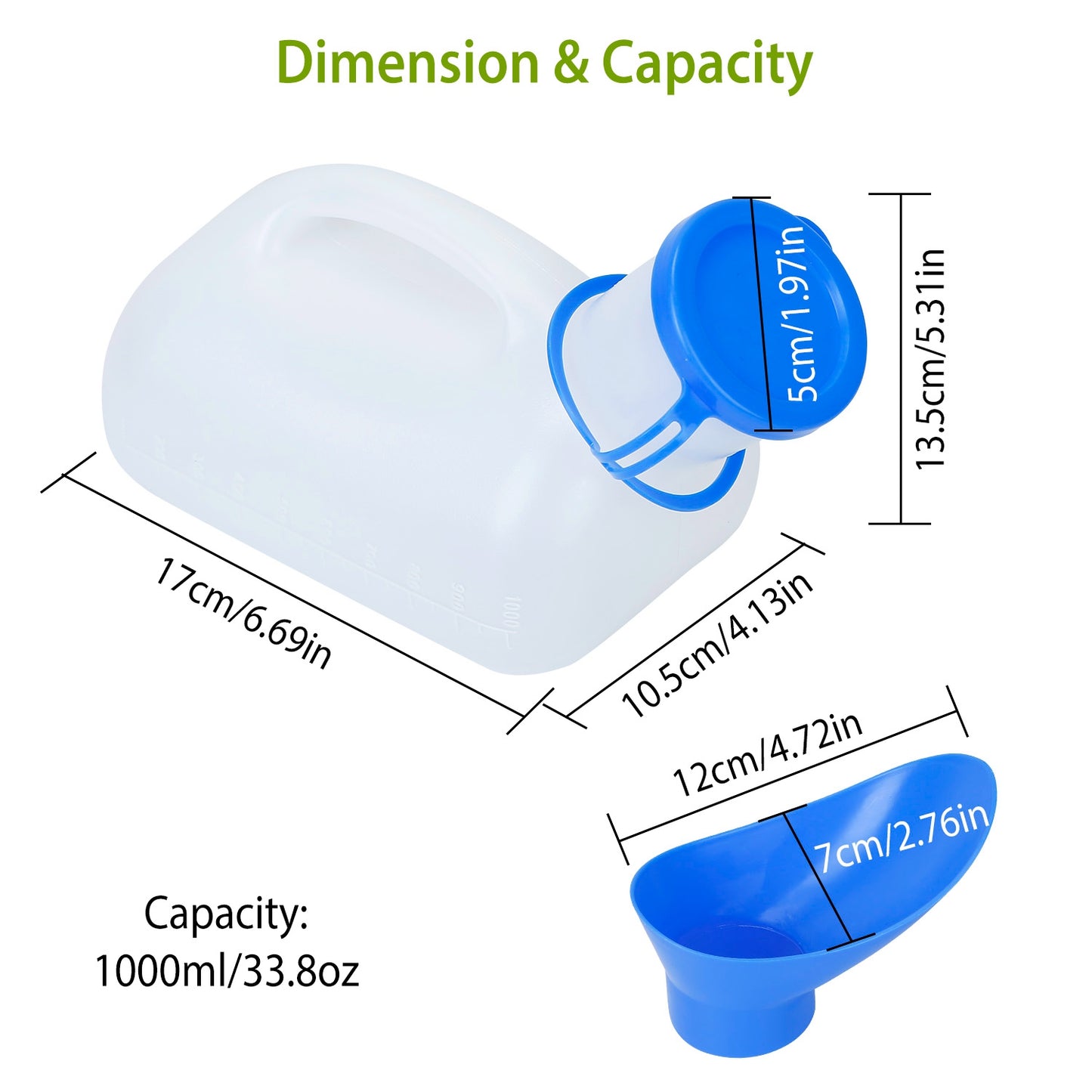 Portable Emergency Urinal Bottle - 1L Unisex Travel Toilet with Lid & Funnel for Car & Camping