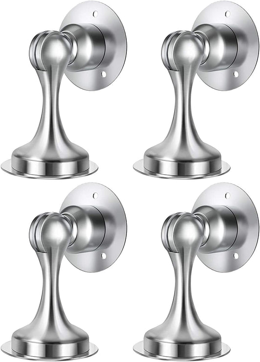 Door Stopper, 4 Pack Magnetic Door Stop, Stainless Steel, Magnetic Door Catch, 3M Double-Sided Adhesive Tape, No Drilling, Screws for Stronger Mount, Hold Your Door Open, 4 Pack for Wide Doors