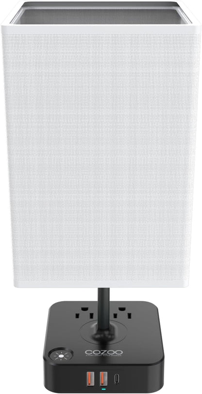 Table Lamp Dimmable  USB Bedside Table Desk Lamp with 2 USB Charging Port(A+C) 2 Outlet,Nightstand Lamp with Charger Base White Fabric Shade,Led Touch Lamp for Bedroom/Livingroom/Dorm/Home Office