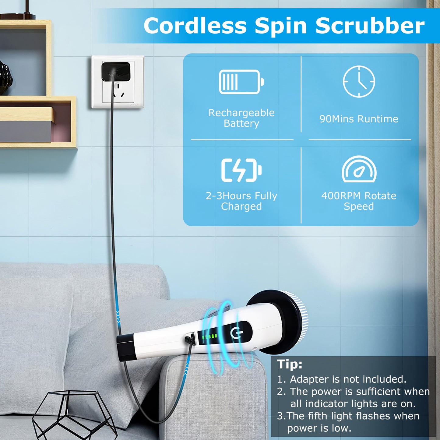 Electric Spin Scrubber - Cordless Power Cleaning Brush with 8 Heads & Telescopic Handle