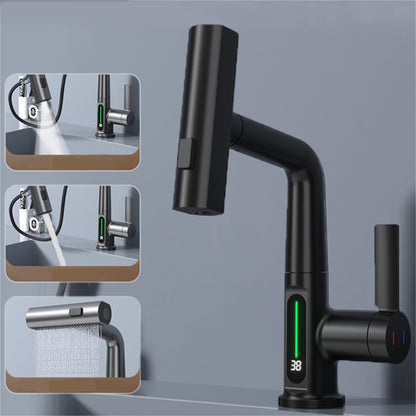 Smart Digital Display Faucet – Pull-Out Basin Faucet with LED Temperature Display & 360° Rotation