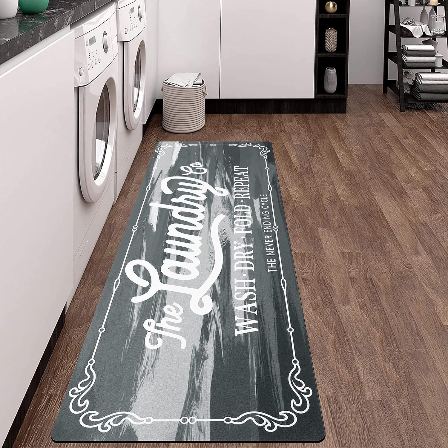 Laundry Room Rug Runner 20"X48" Waterproof Rubber Laundry Mat Non Slip Kitchen Mats for Floor Washable Floor Mat Runner Rug for Farmhouse Mudroom Washroom Bathroom Decor