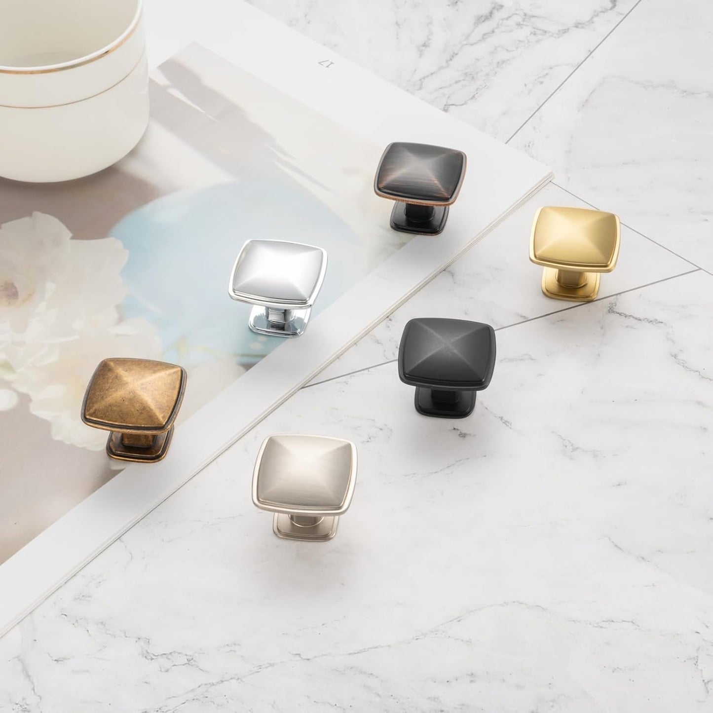 10 Pack Antique Brass Cabinet Knobs Brass Drawer Knobs K02 Square Single Hole Cabinet Pulls for Cabinets Drawer Dresser Cupboard Bedroom Closet Bathroom Vanity