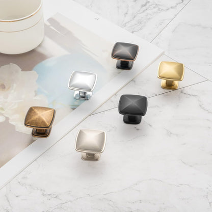 10 Pack Antique Brass Cabinet Knobs Brass Drawer Knobs K02 Square Single Hole Cabinet Pulls for Cabinets Drawer Dresser Cupboard Bedroom Closet Bathroom Vanity