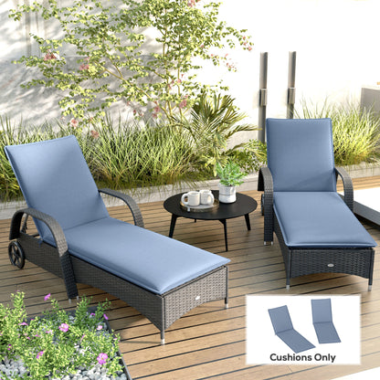 Foldable Chaise Lounge Cushion Set of 2 - Outdoor Lounge Chair Cushions 76" x 23" UPF50+ - Blue