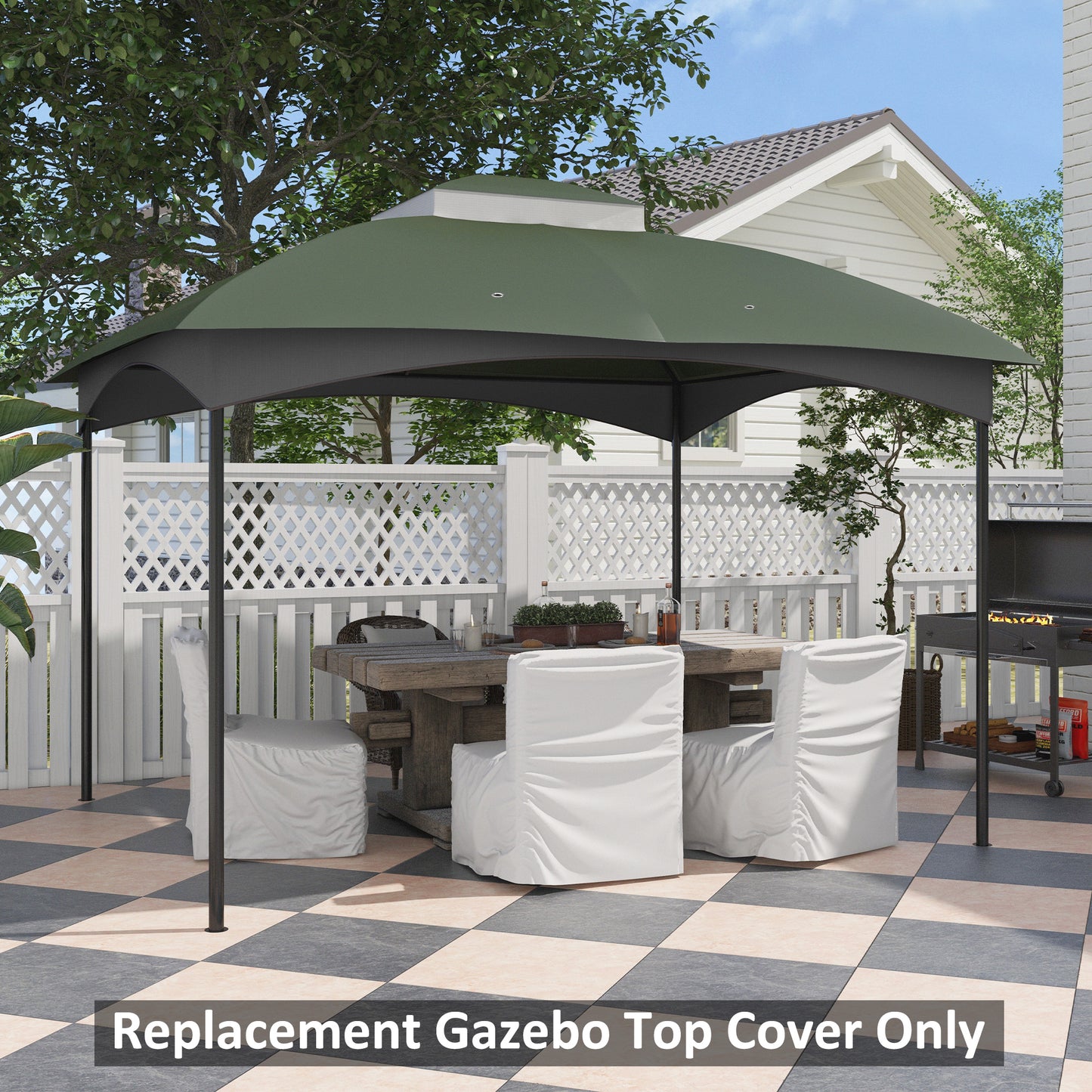 10' x 12' 2-Tier Gazebo Canopy Replacement Cover with Drainage Holes - Green