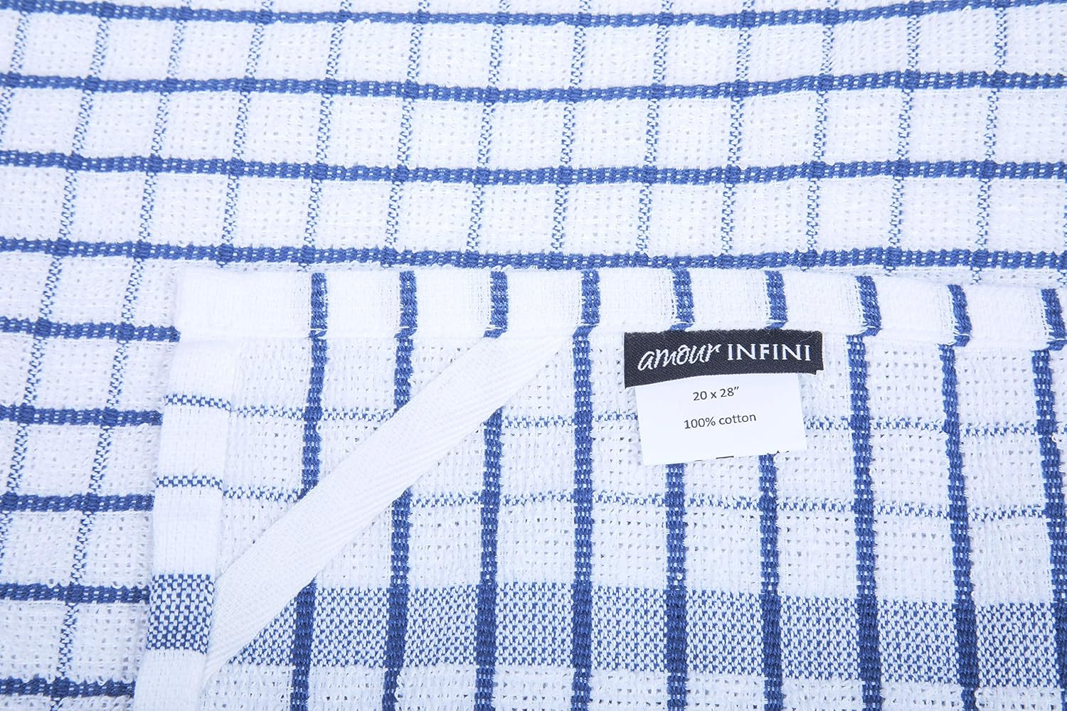 Kitchen Towels Set of 4 - Highly Absorbent, Super Soft Terry Cotton 20X28 Inch Dish Towels with Hanging Loop - Hand & Tea Towels for Cleaning & Drying Dishes (Blue)