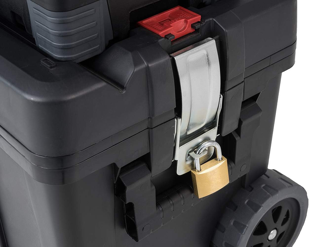 Mobile Hawk Cart and Stackable Tool Box System and Organizer with Telescopic Comfort Grip Handle - Perfect Organization and Storage Chest for Power Drill, Tape Measure, and Small Parts