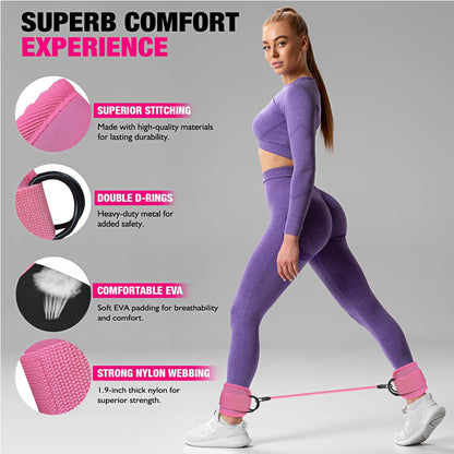 Ankle Resistance Bands with Cuffs - Adjustable Leg Workout Bands for Glute & Booty Training