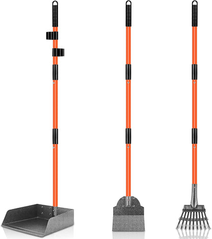 Scooper Adjustable Long Handle Metal Tray Rake and Spade Poop Scooper for Dogs Pack Poop Scoop Pet Waste Removal Poop Scoop for Large Dogs and Pets Great for Lawns Grass Gravel