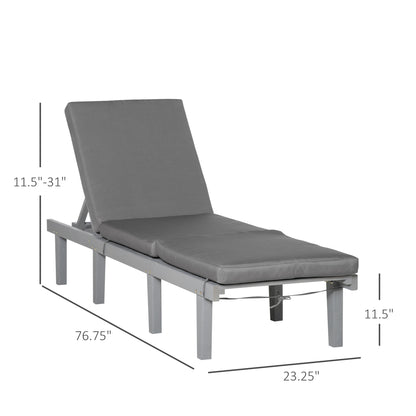 Wood Outdoor Chaise Lounge Chair - 4-Position Adjustable Reclining Beach Chair with Cushion - Gray