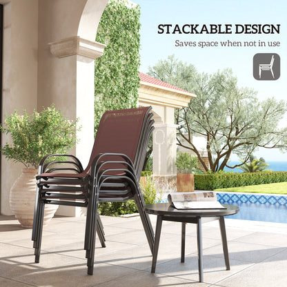 Set of 4 Outdoor Dining Chairs - Stackable Patio Chairs with High Back & Breathable Mesh - Brown