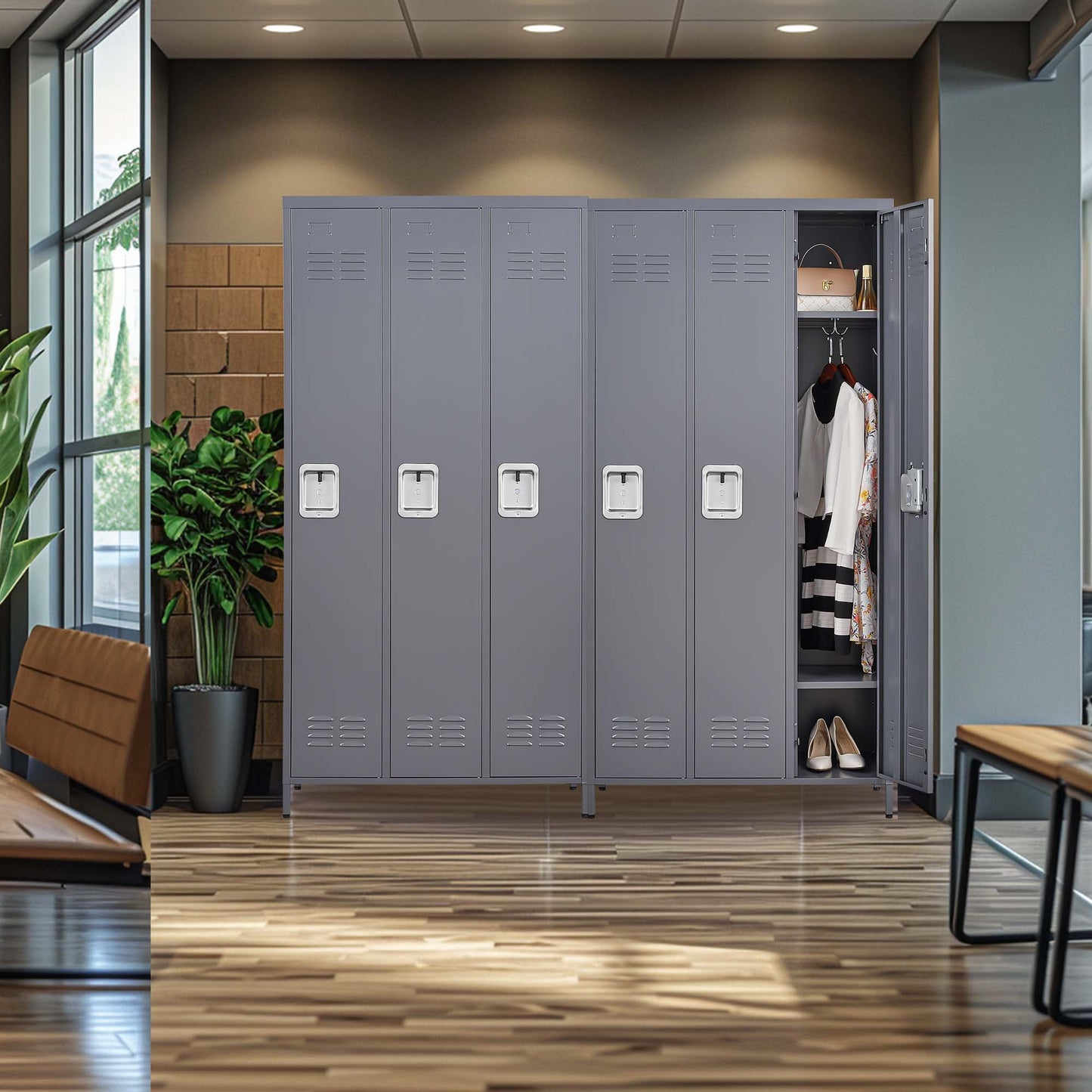 3-Door Metal Lockers with Lock - Employee Storage Cabinet for Gym, Office, School